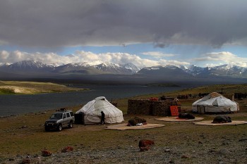 A nomad camp at a lake in Western Mongolia.