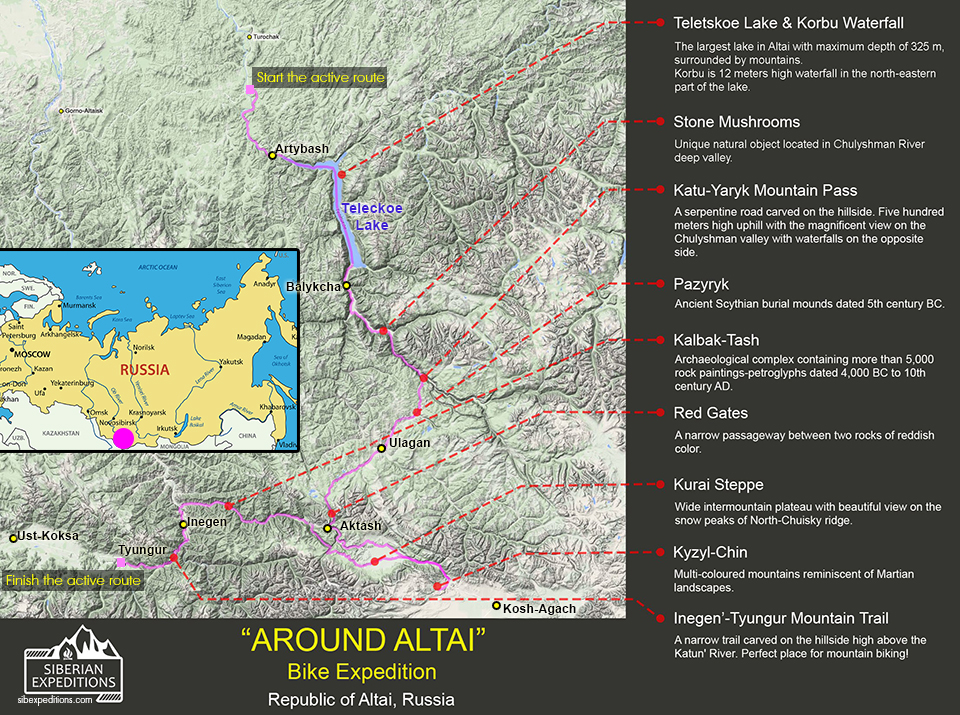 Altai bike expedition, map